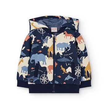 Boys Navy Blue Hooded Zip Up Top