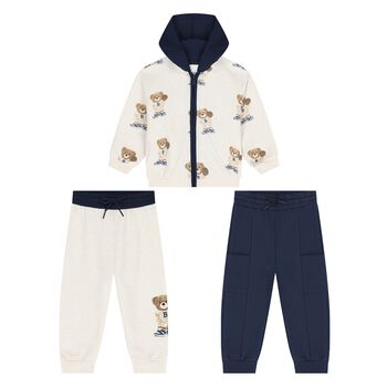 Baby Boys Ivory & Navy Blue Teddy Bear 3 Piece Tracksuit
