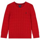 Red Logo Cable Knit Jumper, 1, hi-res