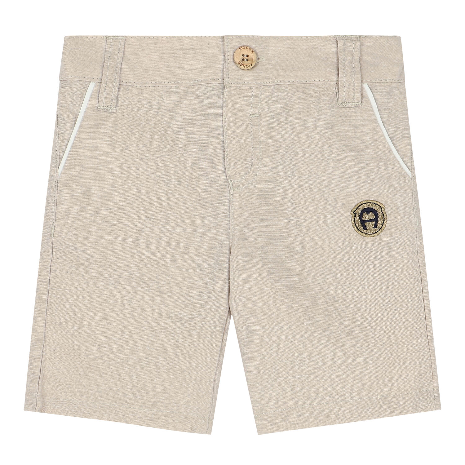 Younger Boys Beige Logo Shorts, 1, hi-res