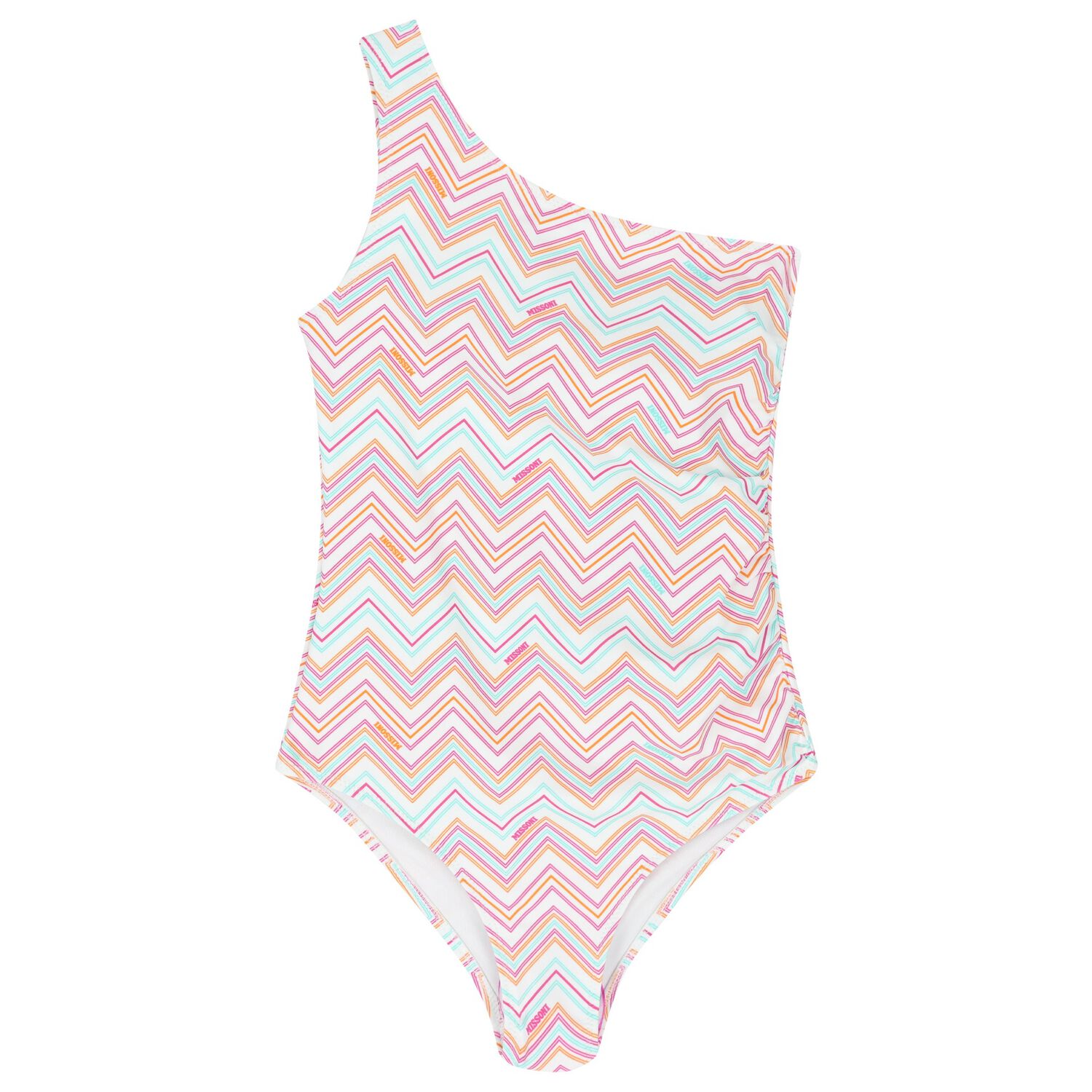 Girls White Zig Zag Swimsuit, 1, hi-res