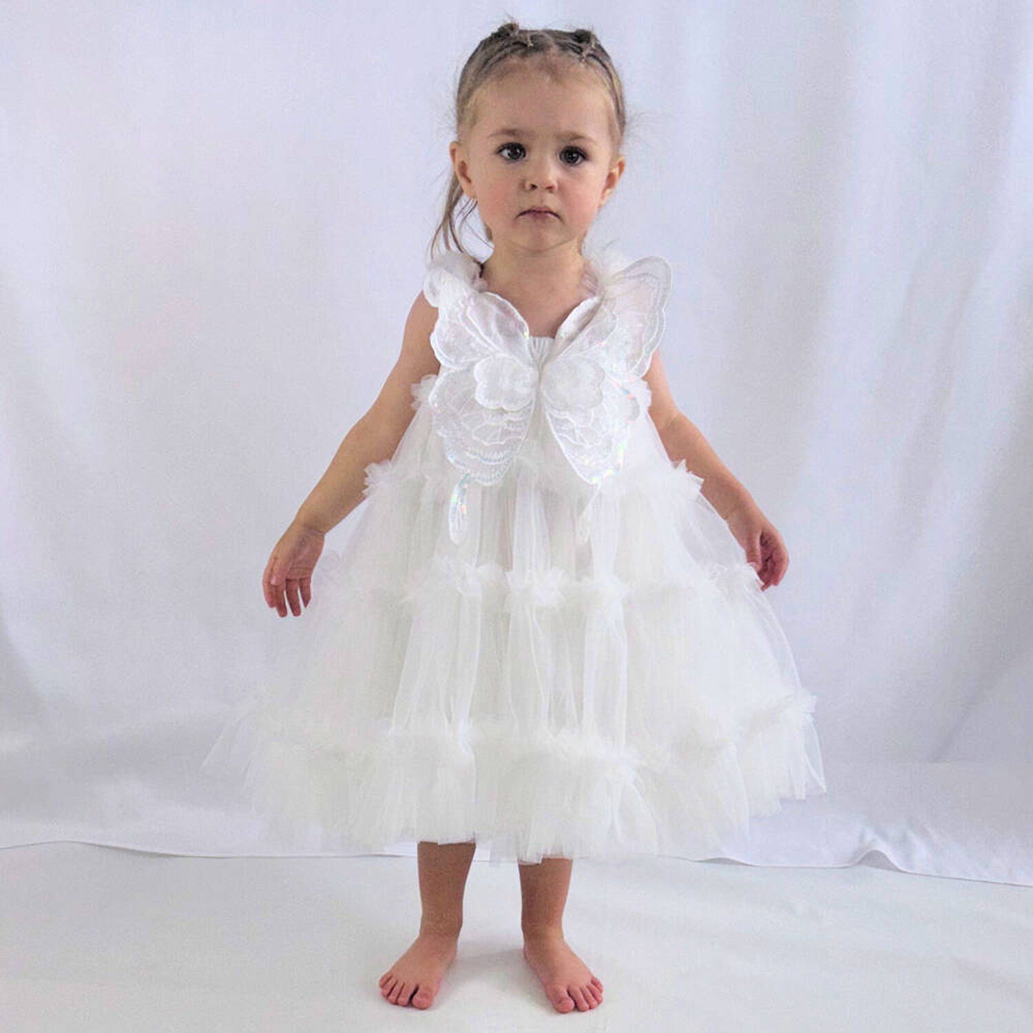Girls Ivory Butterfly Tulle Dress, 2, hi-res image number null