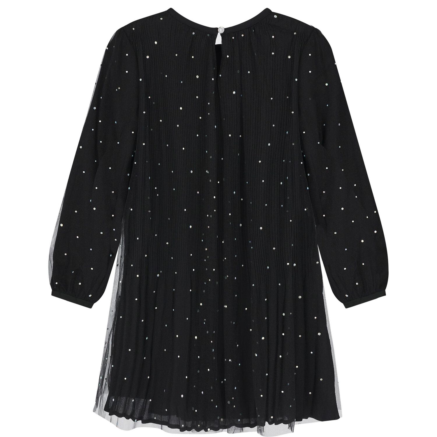 Girls Black Rhinestone Tulle Dress, 1, hi-res