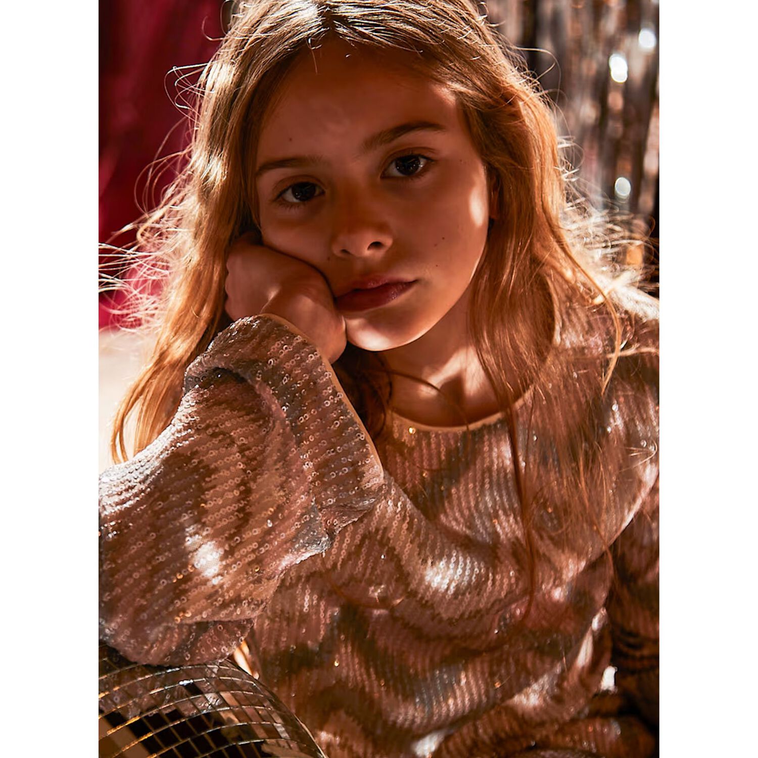 توب بنات بأكمام مطرز بالترتر باللون الوردي , 1, hi-res