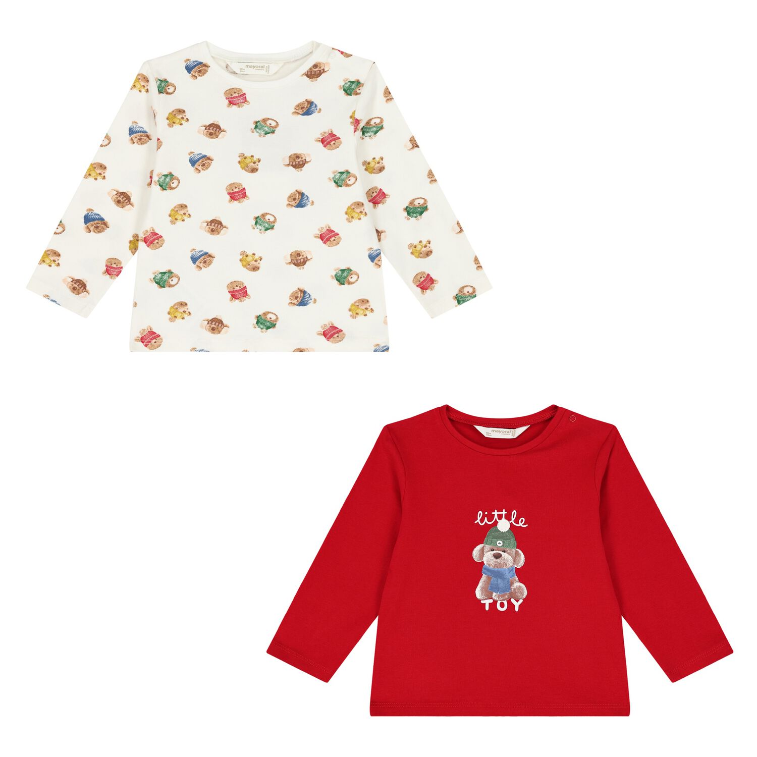 Baby Boys Red & Ivory Long Sleeve Top ( 2-Pack ), 1, hi-res