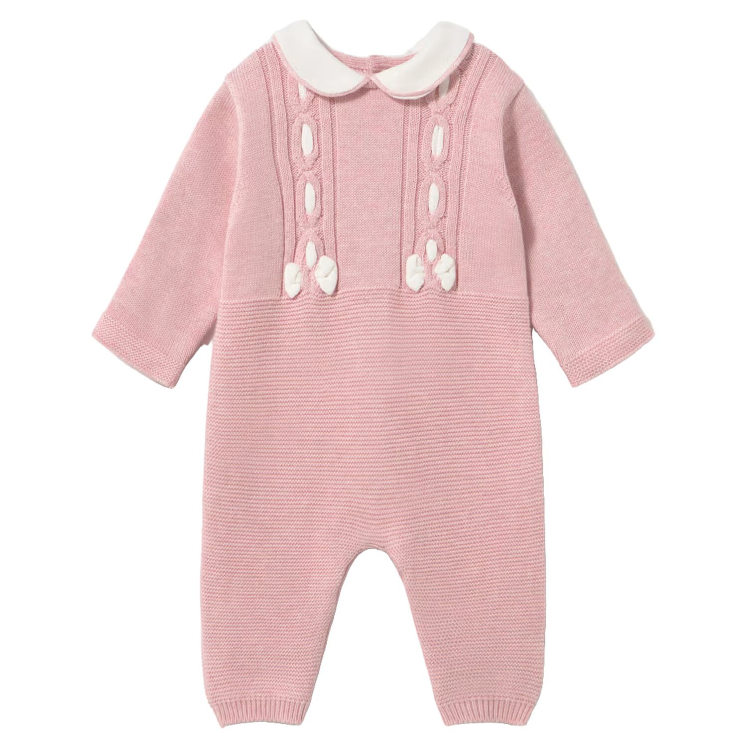 Baby Girls Pink Knitted Romper, 1, hi-res