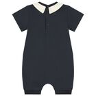 Navy Blue Teddy Bear Logo Baby Romper, 1, hi-res