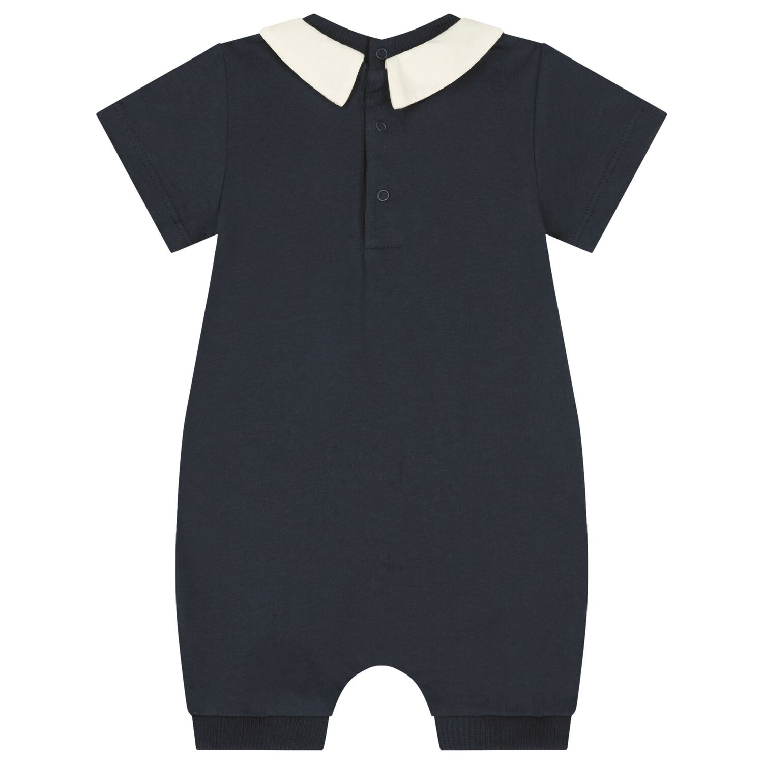 Navy Blue Teddy Bear Logo Baby Romper, 1, hi-res