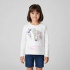 Girls Ivory Cat Long Sleeve Top, 1, hi-res