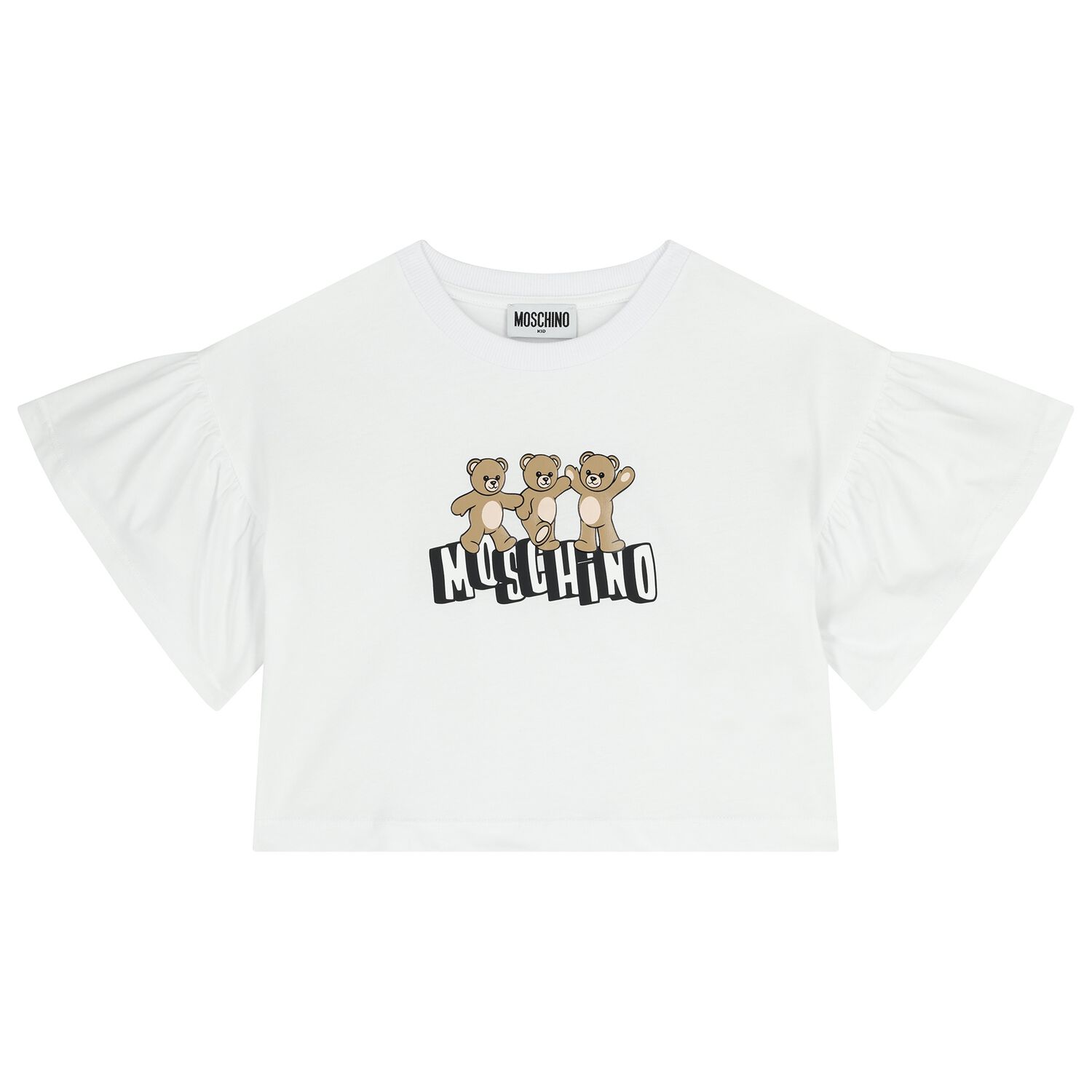 Girls White Teddy Bear Logo T-Shirt, 1, hi-res