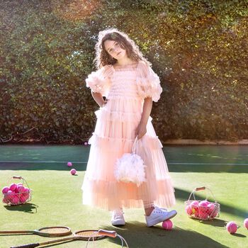Girls Pink Ruffled Tulle Dress