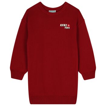 KENZO KIDS Girls Burgundy Logo Jumper Dress, 1 Girls Burgundy Logo Jumper Dress