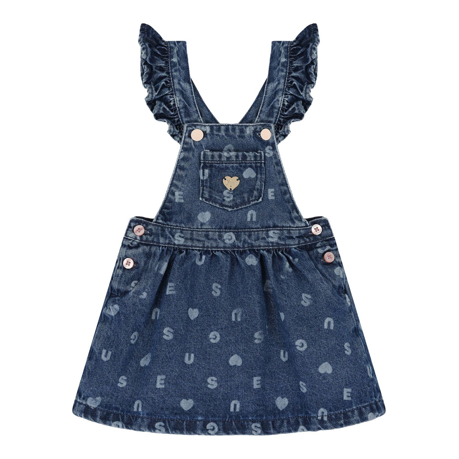 Baby Girls Pink & Denim Blue Dungaree Set, 1, hi-res
