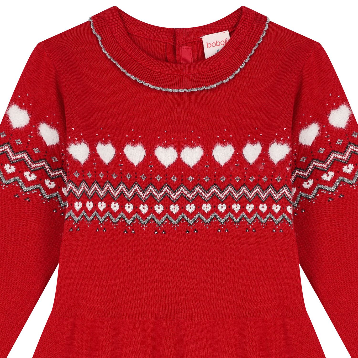 فستان بنات بأكمام طويلة باللون الأحمر, 1, hi-res