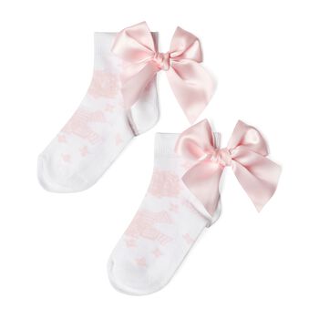 Girls White & Pink Floral Print Ankle Socks