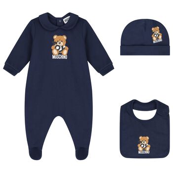 Navy Blue Teddy Bear Logo Babygrow Gift Set