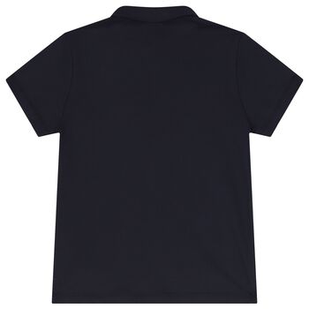 Boys Navy Blue, White & Beige Logo Polo Shirt