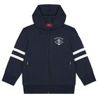 Boys Navy Blue Logo Hooded Zip Up Top, 1, hi-res