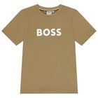 Boys Mini Me Beige Logo T-Shirt, 6, hi-res