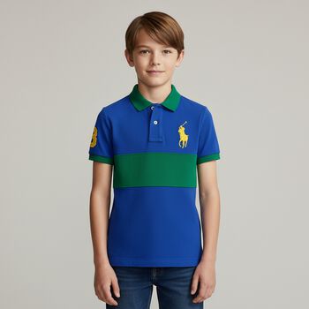Boys Blue & Green Logo Polo Shirt