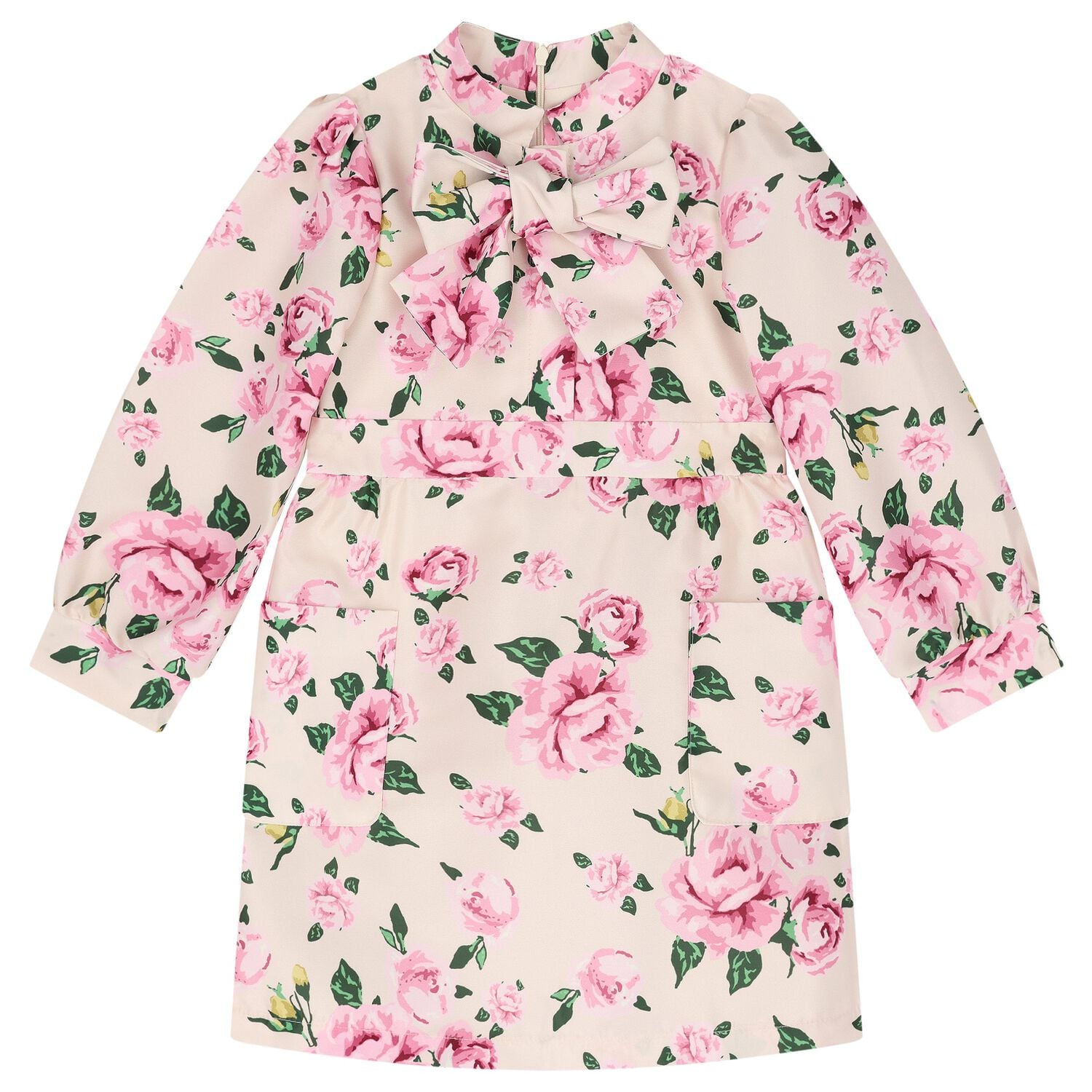 Girls Pink Floral Bow Dress, 1, hi-res