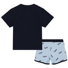 Baby Boys Navy Blue Logo Shorts Set, 1, hi-res