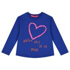 توب بنات بأكمام بالشعار باللون الأزرق, 1, hi-res