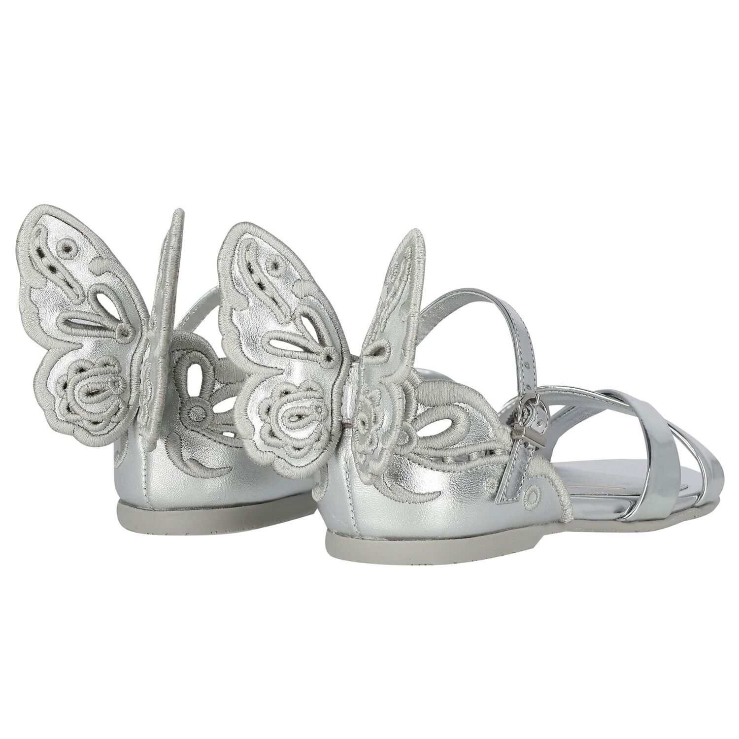 Girls Silver Butterfly Sandals, 1, hi-res image number null