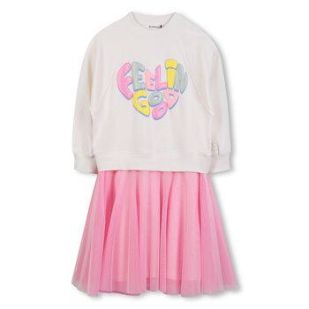 فستان تول باللون العاجي والوردي للبنات