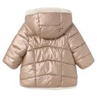 Younger Girls Ivory & Rose Gold Reversible Faux Fur Jacket, 2, hi-res