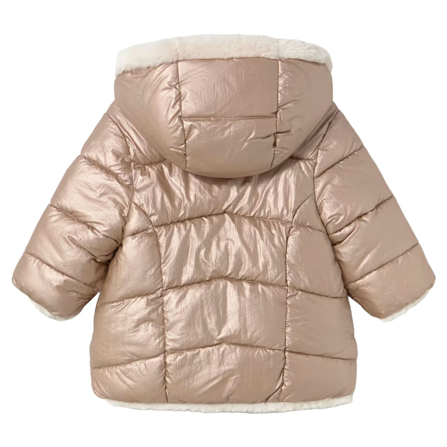 Younger Girls Ivory & Rose Gold Reversible Faux Fur Jacket, 2, hi-res