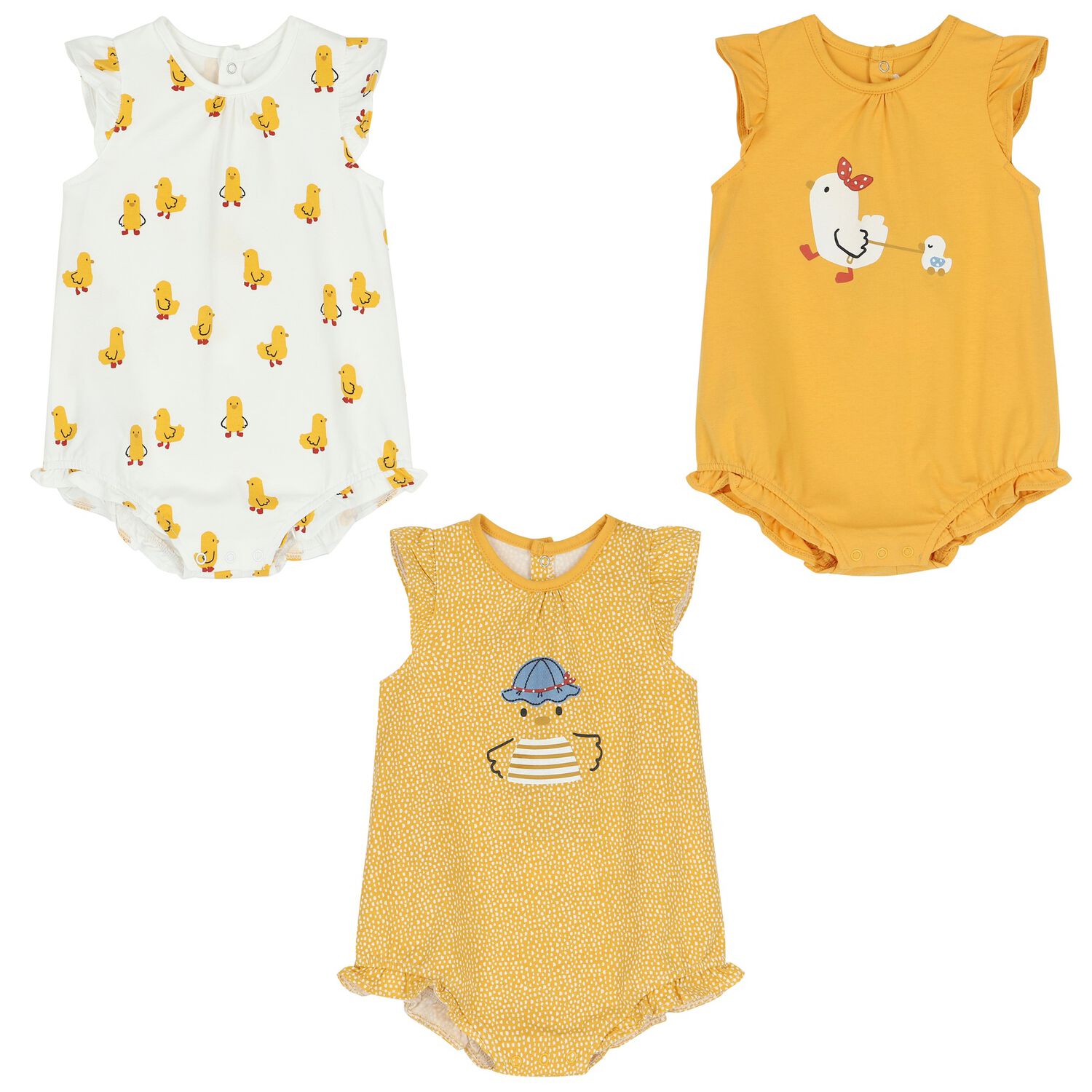 Baby Girls Yellow & White Rompers ( 3-Pack ), 2, hi-res image number null