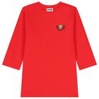 Girls Red Teddy Bear Logo Dress, 1, hi-res