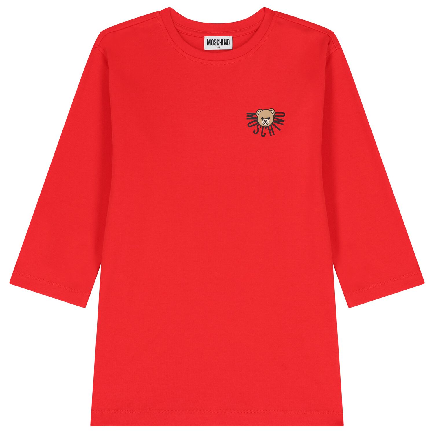 Girls Red Teddy Bear Logo Dress, 1, hi-res