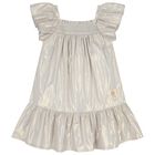 Girls Grey & Gold Logo Dress, 1, hi-res