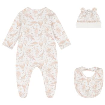 White & Beige Africa Babygrow Gift Set
