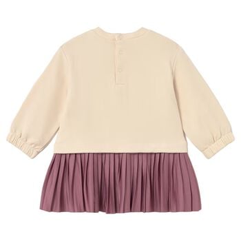 Younger Girls Beige & Pink Floral Dress