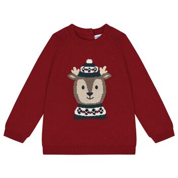 Baby Boys Red Reindeer Knitter Jumper