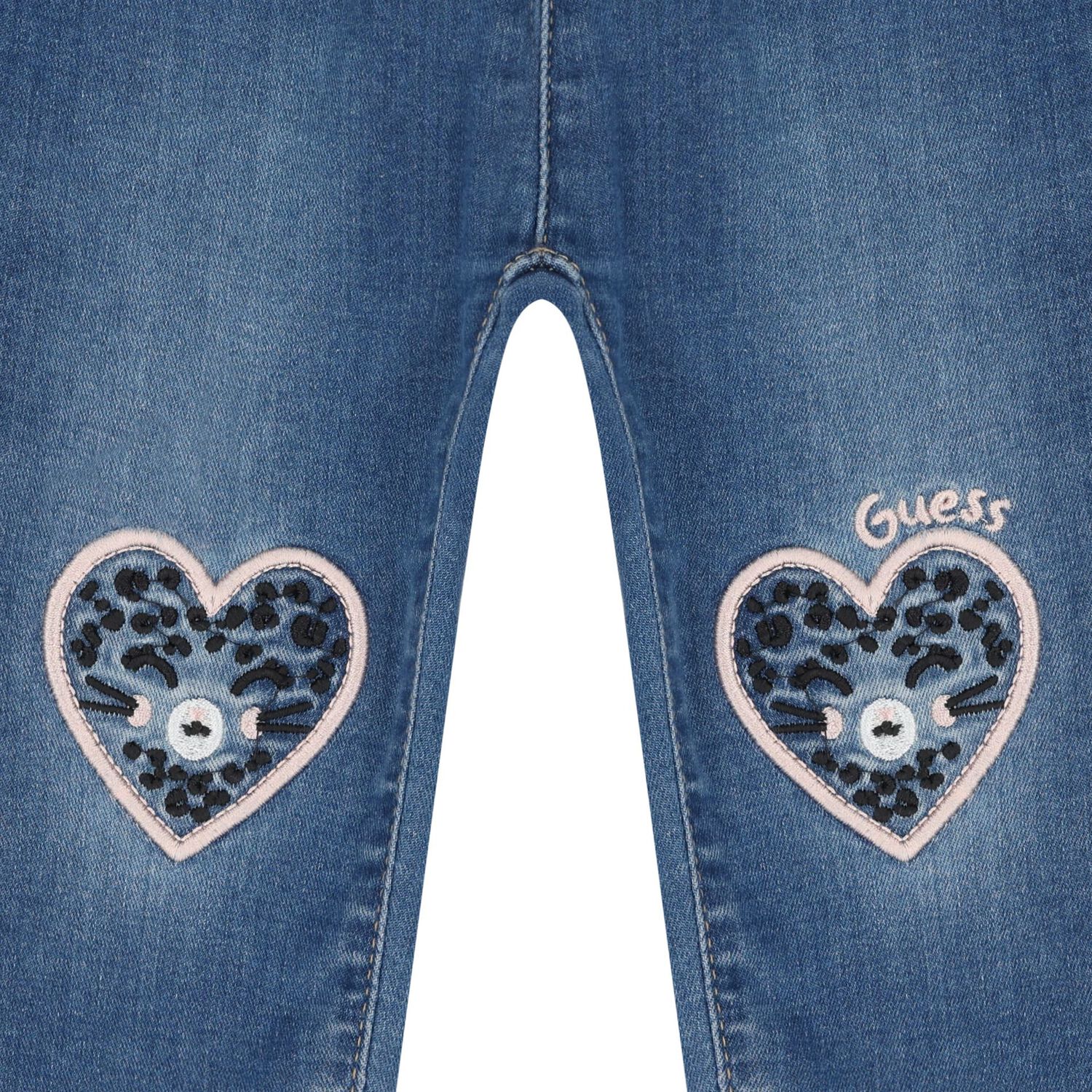 Baby Girls Blue Heart Denim Jeans, 1, hi-res