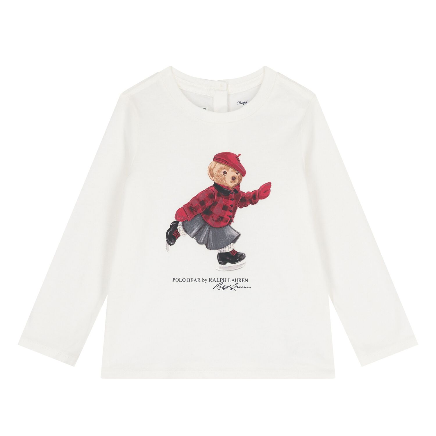 Baby Girls Ivory Polo Bear Long Sleeve Top, 1, hi-res