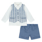 Baby Boys White & Blue Shorts Set, 1, hi-res
