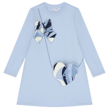 فستان بنات بطبعه دوامه باللون الازرق 