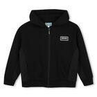 Boys Black Logo Hooded Zip Up Top, 1, hi-res