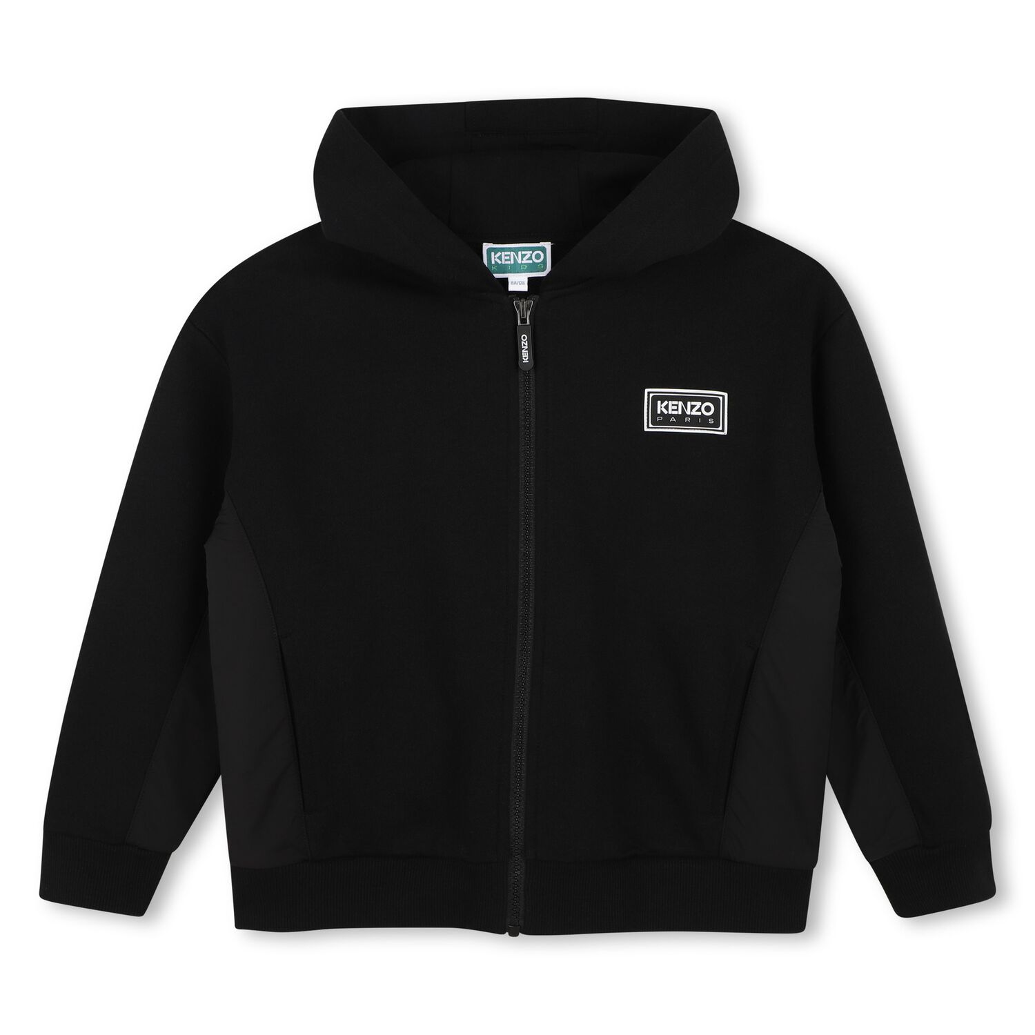 Boys Black Logo Hooded Zip Up Top, 1, hi-res