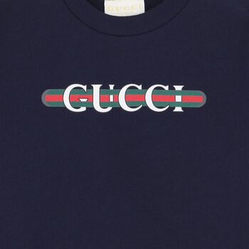 Baby Boys Navy Blue Logo Web Striped Sweatshirt