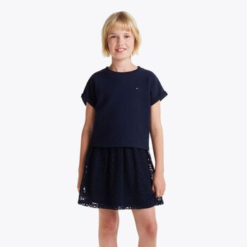 Girls Navy Blue Logo Flower Dress