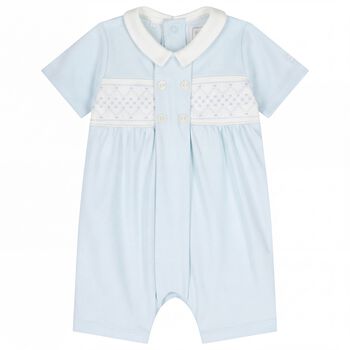Baby Boys Blue Embroidered Romper