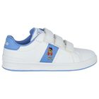Girls White & Blue Logo Trainers, 1, hi-res