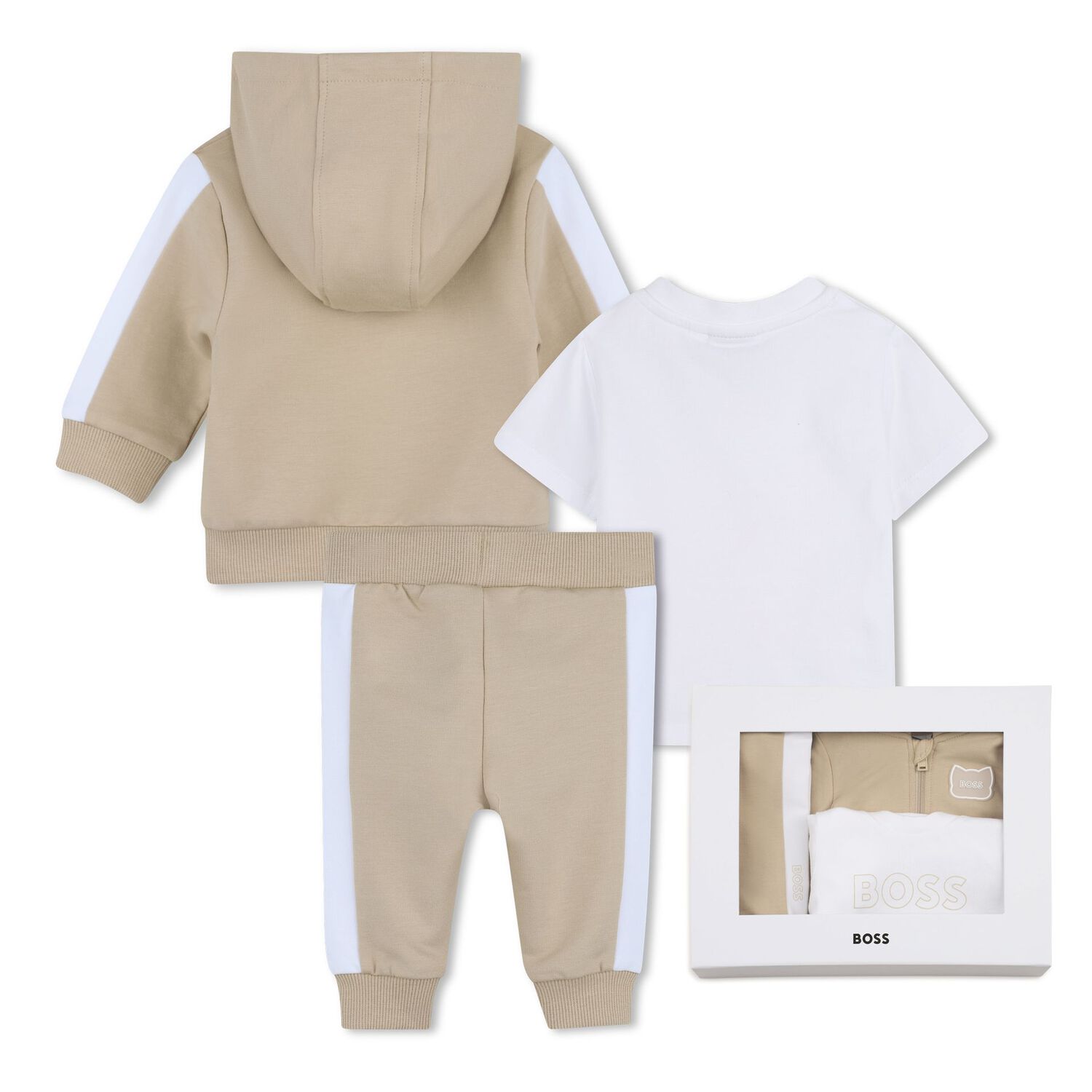 Baby Boys Beige Logo Hooded Tracksuit Gift Set, 1, hi-res