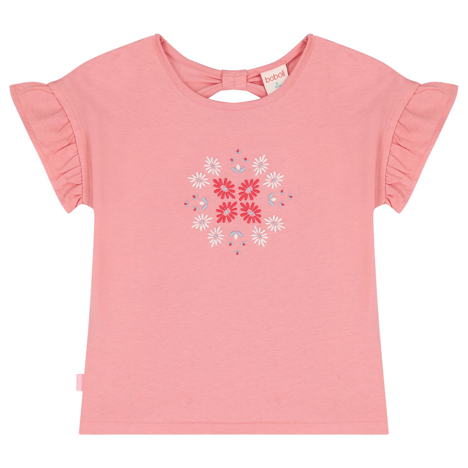 Girls Pink Embroidered Flower T-Shirt, 1, hi-res